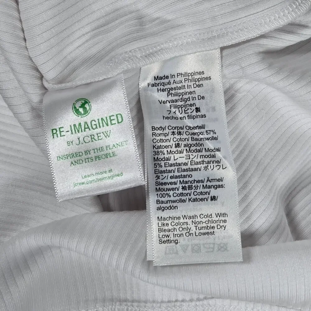 J. Crew Vintage rib puff-sleeve henley top L White BQ896‎